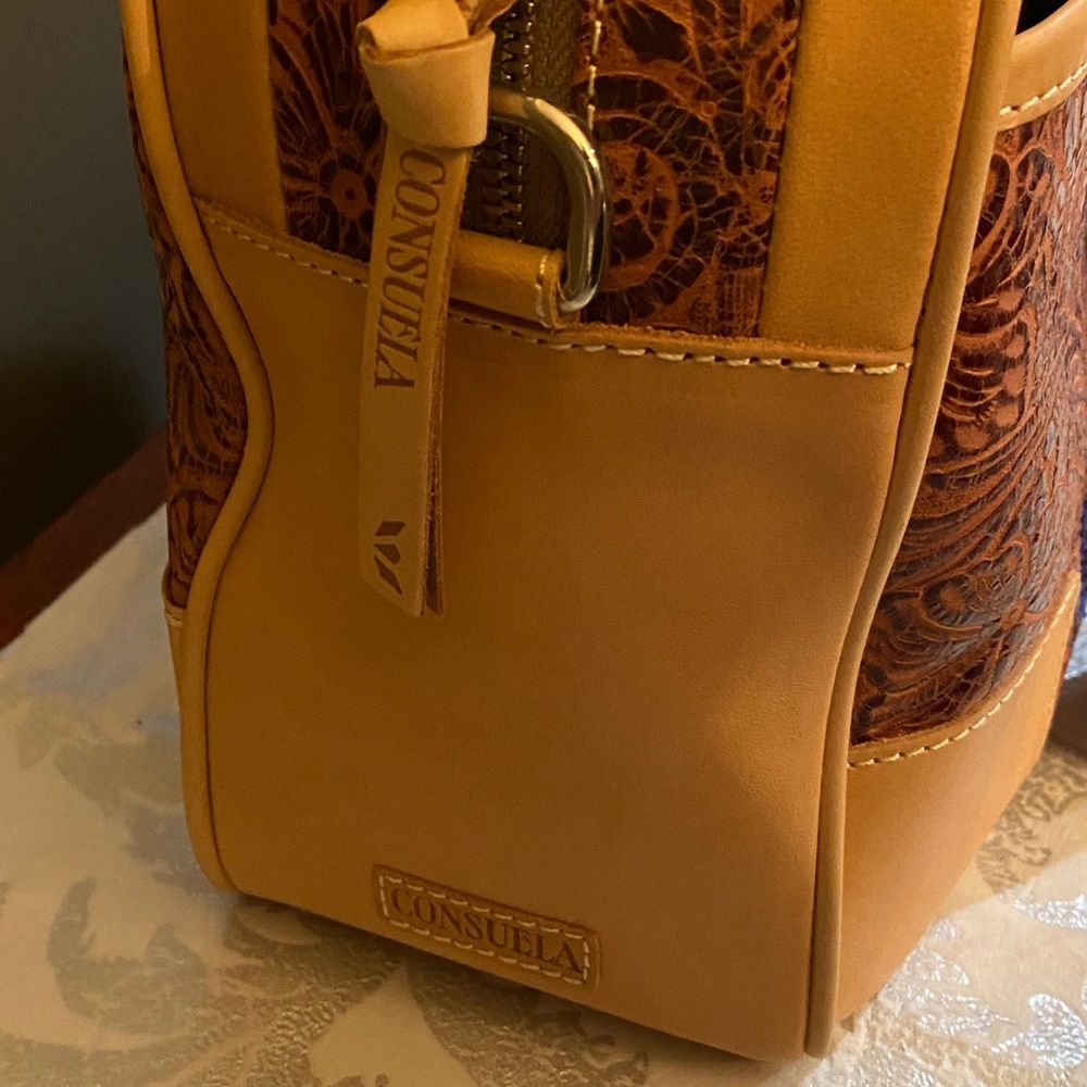 Consuela Embossed Travel Bag in Rich Brown and Tan - Picture 3 of 9